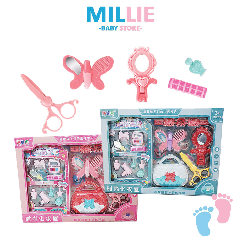 MILLIE Princess Girls Fashion Makeup Playset Children Make Over Simulator Play House Mirror Nail Polish Kids Girlish Toy