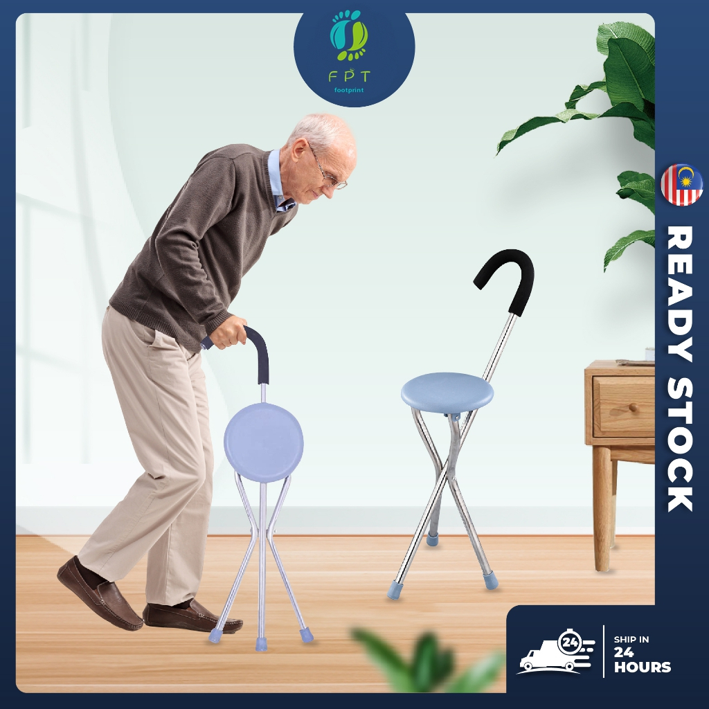 【COD】Portable Light Weight Stainless Folding Cane With  Seat Tongkat Kerusi Lipat Stool Crutch Tripod Stick Chair Travel Chair 400 pound portable capacity Portable cane