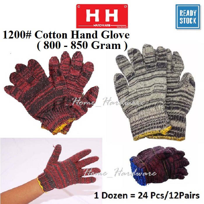 ( 12Pairs/24 Pcs ) 800-850gram+- 1200 Glove Cotton Knitted Gardening Sarung Tangan Kain 手套 (colour random) ~Haha Home~