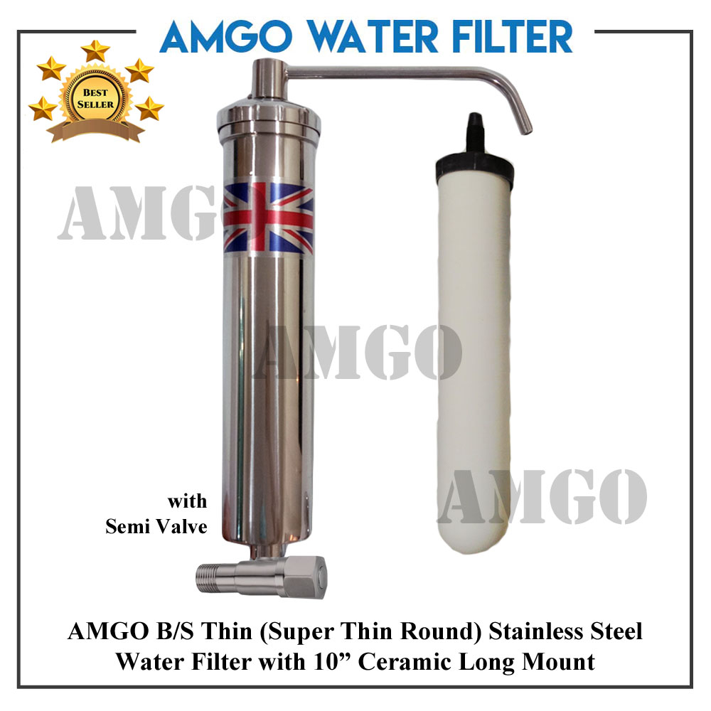 AMGO Indoor Water Filter HBS 304 Stainless Steel Purifier System Ceramic Water Filter Super Thin Water Filter Casing