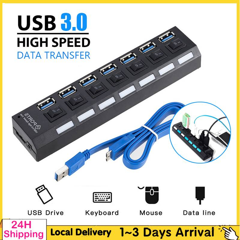 7/4-Port HUBs High Speed USB 3.0 HUB Splitter Computer Charging Devices Data Transfer USB Adapter For PC Computer 集线器