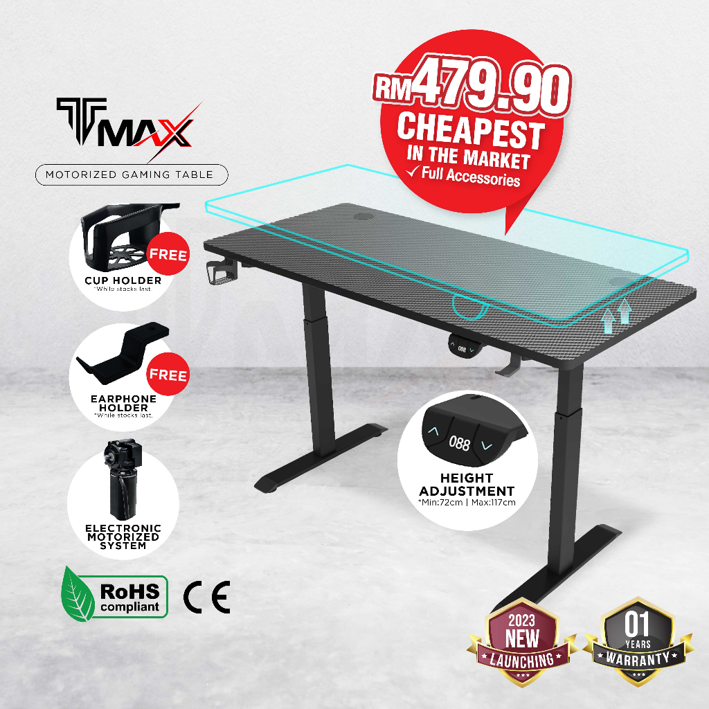 TMAX L140/160cm I-shape Standing Desk Smart Lifting Motorized Height Adjustable Table Gaming Design