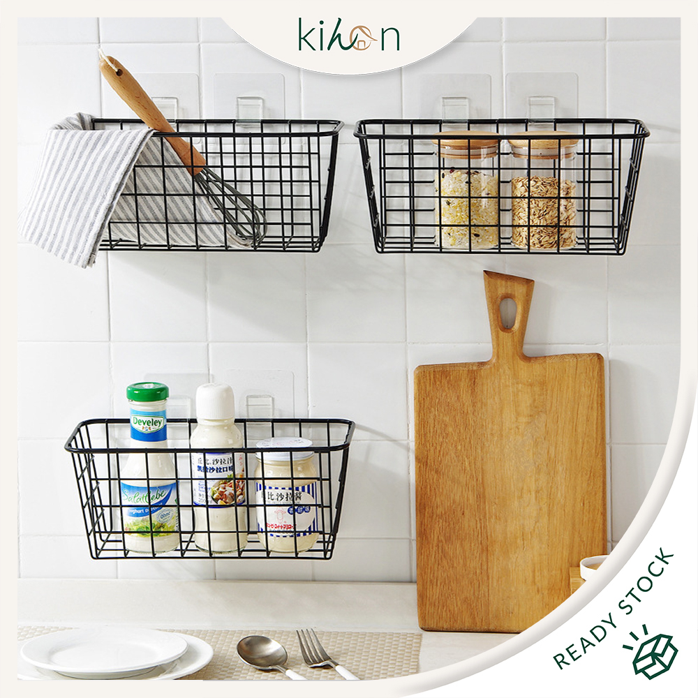 Japanese Style Wall Mounted Kitchen Bathroom Organizer Storage Iron Wire Basket Desk Organizer