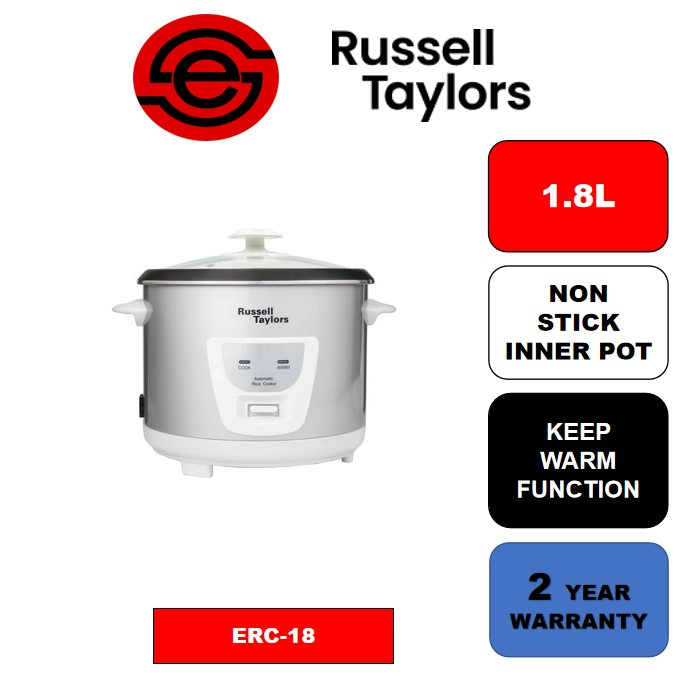 Russell Taylors Conventional Rice Cooker Steam Rack Included (1.8L) ERC-18