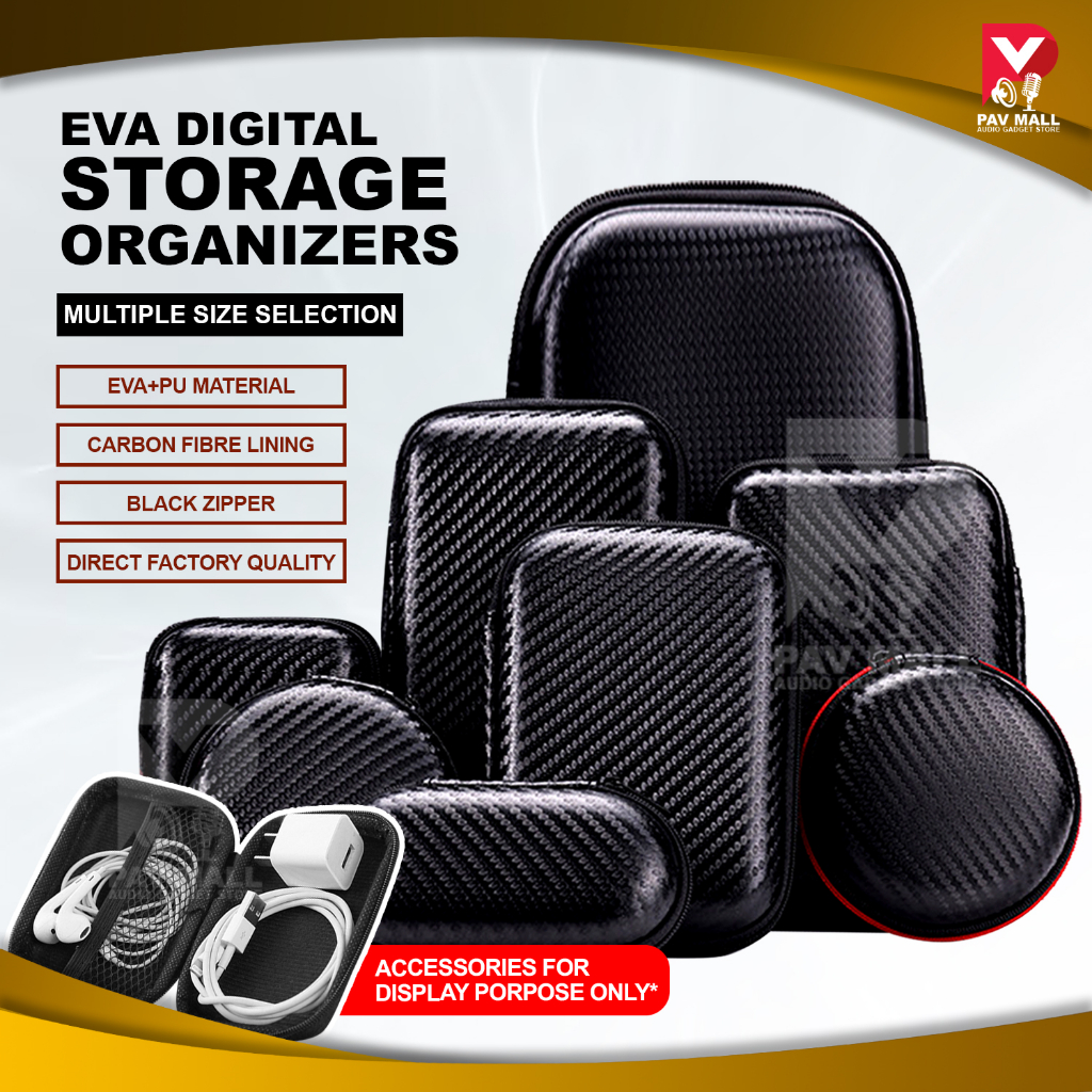 Gadget Accessories Pouch Bag | Organizer Storage Earphone Earbud Microphone Case PU EVA Mesh Carbon