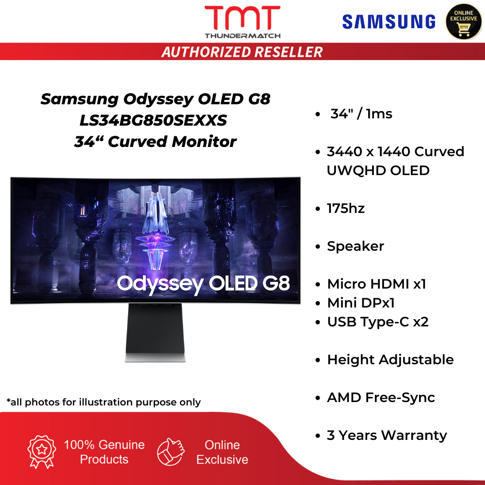 Samsung Odyssey OLED G8 LS34BG850SEXXS 34" Curved Monitor | 1ms(GTG) | 175Hz | UWQHD(3440x1440) | OL