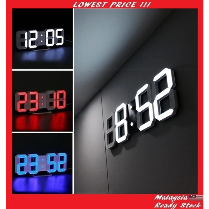 LED Clock Digital 3D Alarm Clock Table Desktop Wall Clock Jam Dinding