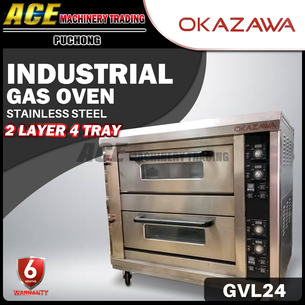 [ OKAZAWA ] Gas Oven 2 Deck 4 Tray Commercial Gas Oven 20-400℃ 4 Pcs Tray With Timer Function GVL24T