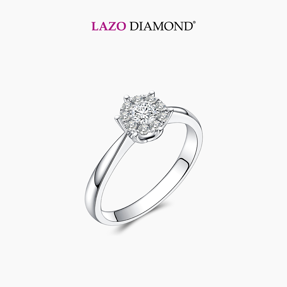 LAZO DIAMOND Six Prong Setting Illusion Halo Diamond Ring in 9k White Gold