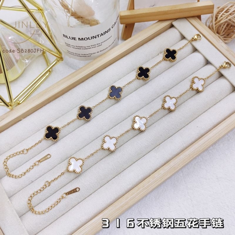 Gelang Tangan Perempuan Clover Gold Bracelet Stainless Steel 不锈钢五花手链