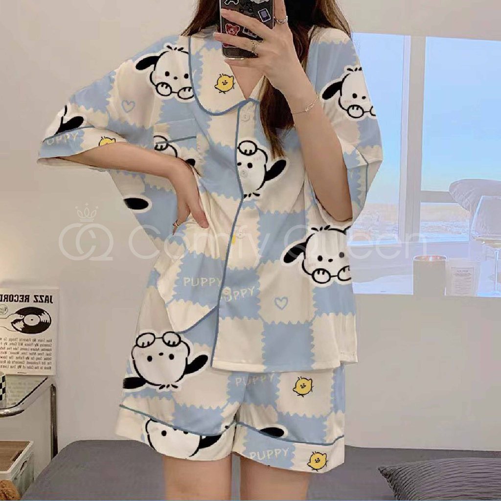 ComfyQueen Cotton Cute Cartoon Women Pajamas Baju Tidur Kartun Crayon