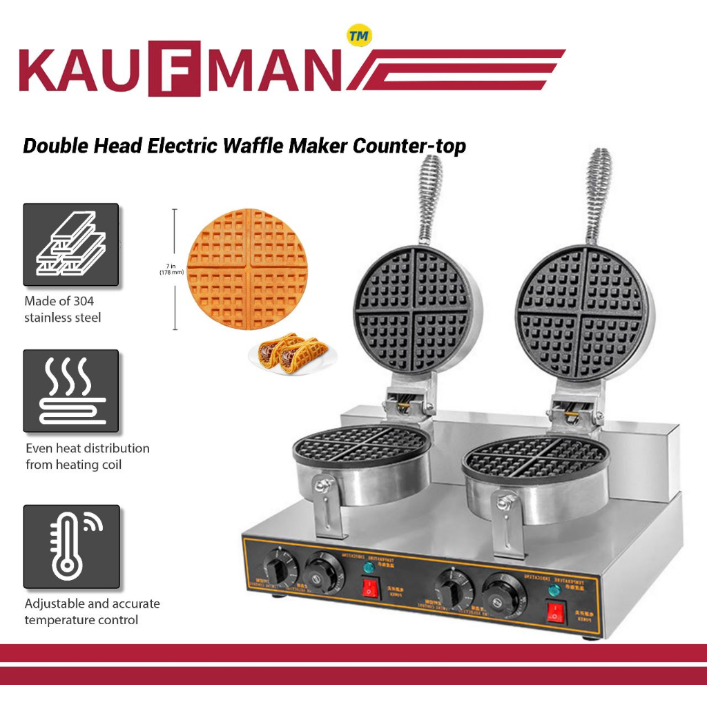 [Ready Stock]Electric Double Waffle Maker Machine Round Shape Deeper Size