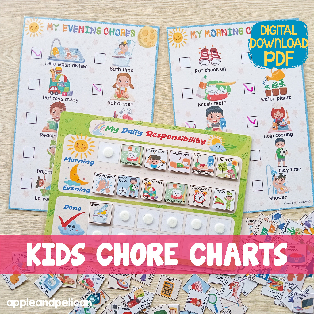 [SOFTCOPY] Kids Chore Charts Daily Responsibilities Routine Check List, Daily Rhythm, Kids Daily Schedule To Do