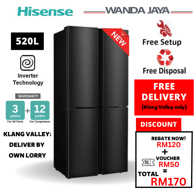 [FREE DELIVERY] [KV NO EXTRA CAJ] Hisense 4 Door Inverter 520L Refrigerator RQ515N4AB1