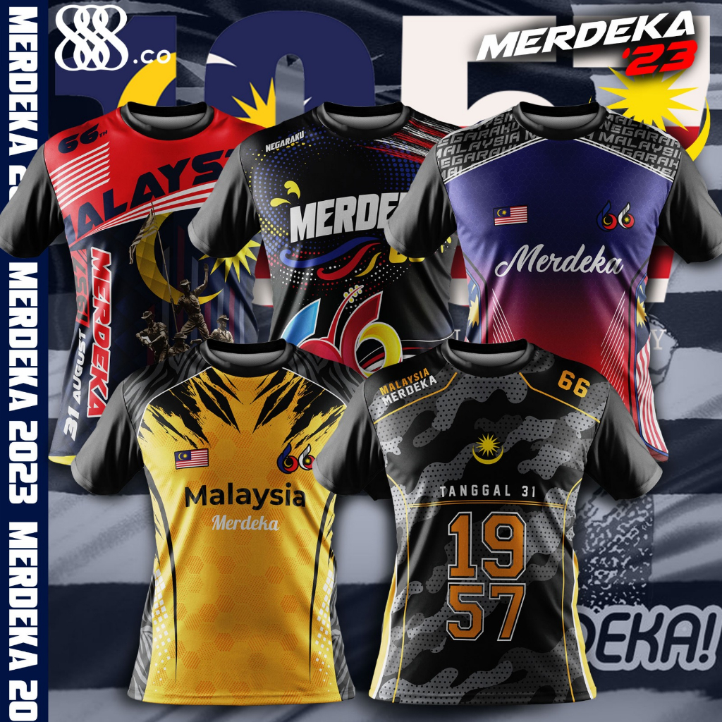 888.CO Jersey Malaysia Jersi Merdeka 2023 Sublimation Tshirt Baju SUKAN HARI KEBANGSAAN 66 Tahun