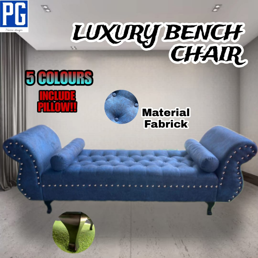 PG HOME:- LUXURY BENCH LONG CHAIR FABRIC/LIVING ROOM/INCLUDES PILLOW(READY STOCK)