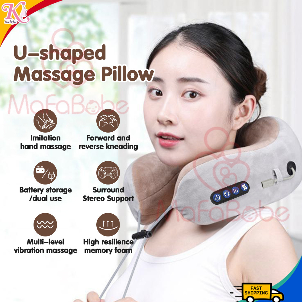 4 Button U Shape Massage Pillow Rechargeable Electric Heating Kneading Neck Shoulder Portable Cushion Massager