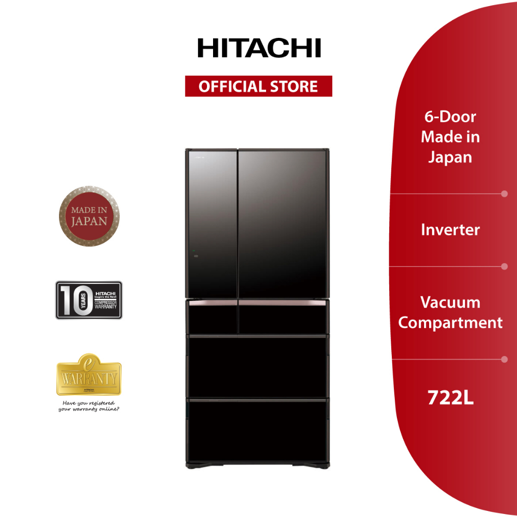 Hitachi Inverter 6 Door K Series Refrigerator Crystal Mirror/Crystal Black (722L) R-WX670KM X/R-WX670KM XK