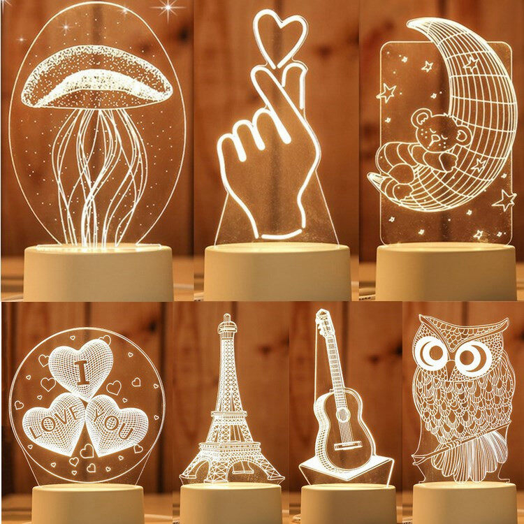 3 Colors Gift USB Lampu Meja Creative Lights 3D Led Display Lights lamp Acrylic Night LED Lamp Mother Day wedding Gift