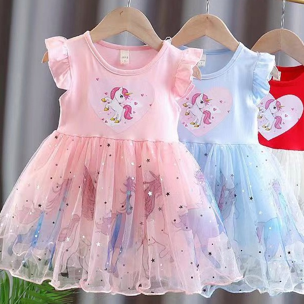 PRINCESS KESLI 0-7 Years Unicorn Baby Girl Dress Gaun Budak Perempuan Baju Princess Dresses