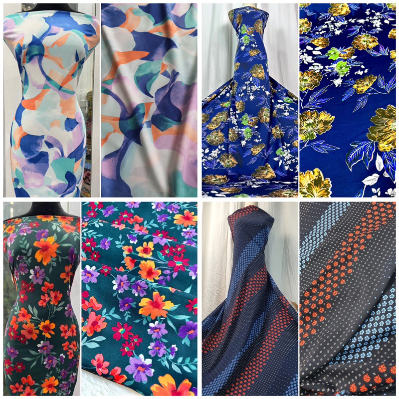 KAIN PASANG GEORGETTE CHIFFON CREPE MANGO SILK PRINTED VIETNAM KAIN ELA CASARUBY HEAVY JOJET BAJU FABRIC TEXTILE RAATOO