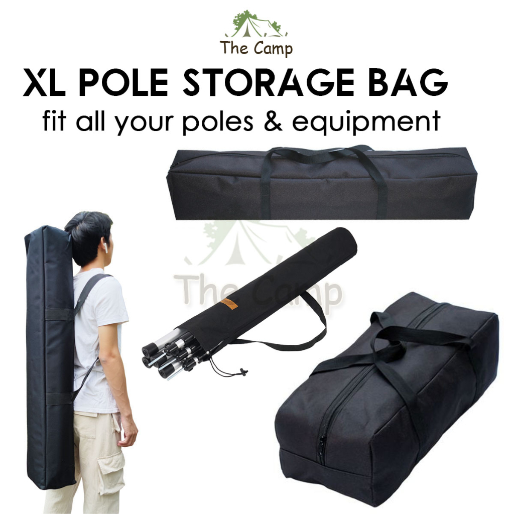 Camping Pole Storage Bag XL Large Long Size Black Equipment Bags Adjustable Pole Flysheet Tarp Tent Peg Nail