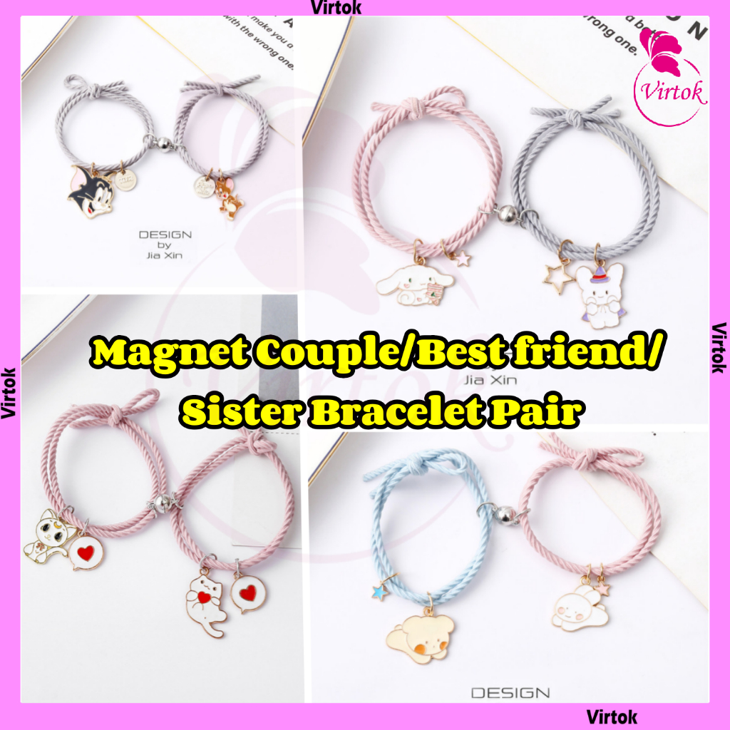 VIRTOK Korean Style 2pcs/set Couple Bracelet Gelang Tangan Perempuan Magnet Bracelet Friendship Bracelet For Women BFF