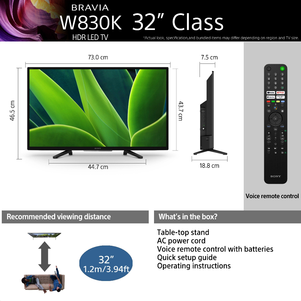 Smart tv 32” Sony LED TV Sony W830K 32-inch Smart Android LED TV (KD-32W830K) LED TV with Google TV