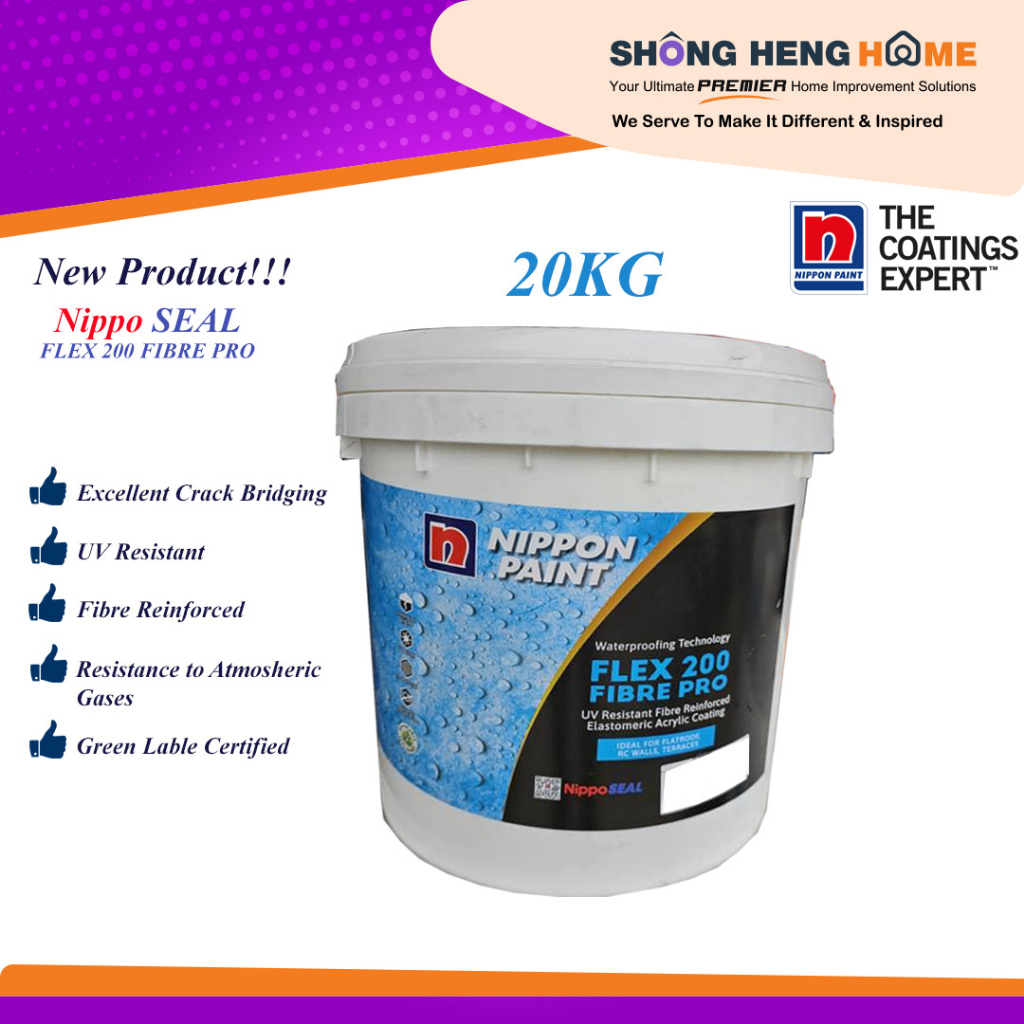 NEW!!! 20KG Nippon Paint Waterproofing Technology Nippo SEAL Flex 200 Fibre Pro - (WHITE/GREY)