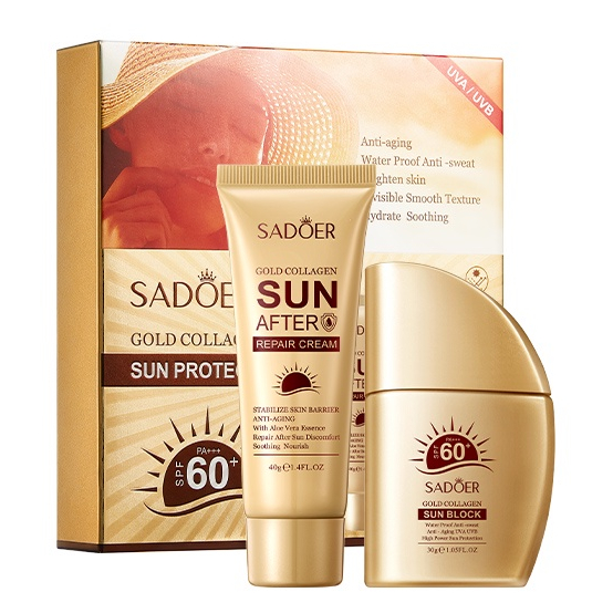 ROREC SADOER SPF60+ PA+++ Gold Collagen Sun Protection Kit 2 in 1 Sunblock And Sunscreen After Repair Cream