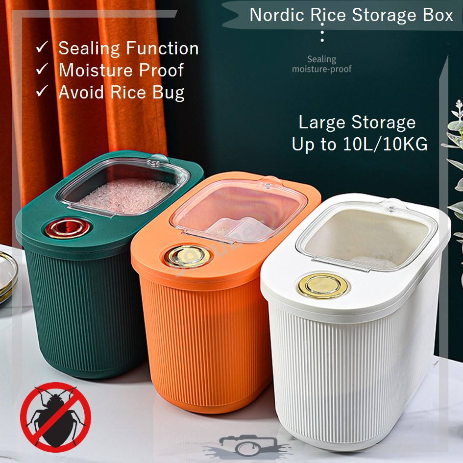 Ins Nordic Sealed Rice Dispenser 10L Storage Box Anti Bug Freshness Container Bekas Beras Tempat Simpan防虫收纳桶米