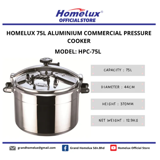 75LITER BIG SIZE HOMELUX PREMIUM GRADE COMMERCIAL PRESSURE COOKER FOR RESTAURANT / HOTEL 50 LITER HPC-50L