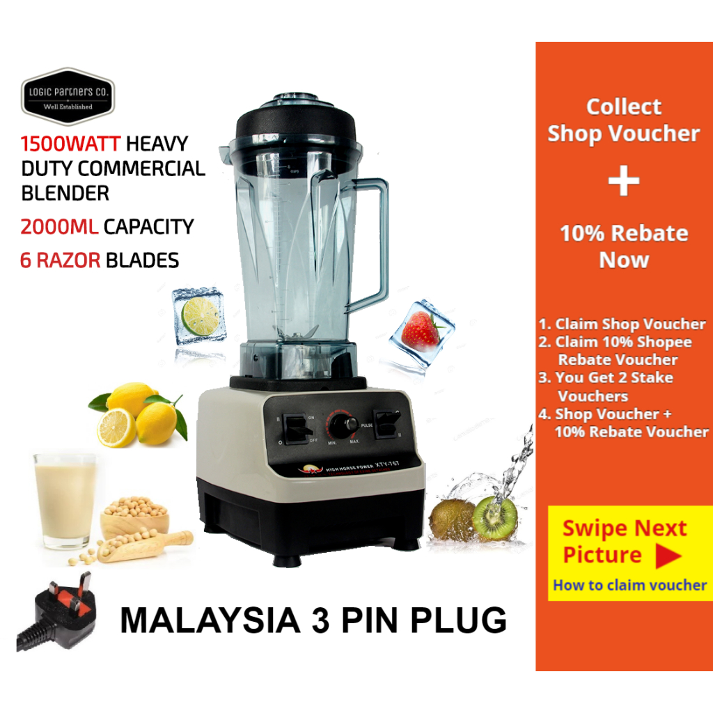 Commercial Heavy Duty 6 Blade Ice Blender Mixer Juicer Smoothie Crusher Business 1500W 2.0L Capacity Mesin Pengisar Ais