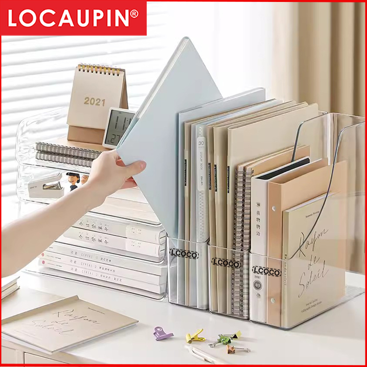 Locaupin Plastic Vertical File Folder Storage Organizer Bin,Hold Notebooks,Binders,Envelopes,Magazines for Home Office