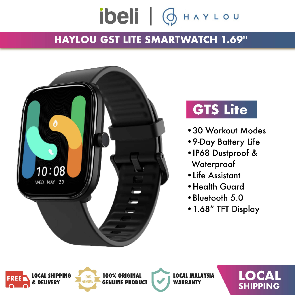 Haylou GST Lite Smartwatch 1.69'' TFT Display Fitness Tracker Heart Rate Monitoring SpO2 Sensor 30 Workout Modes