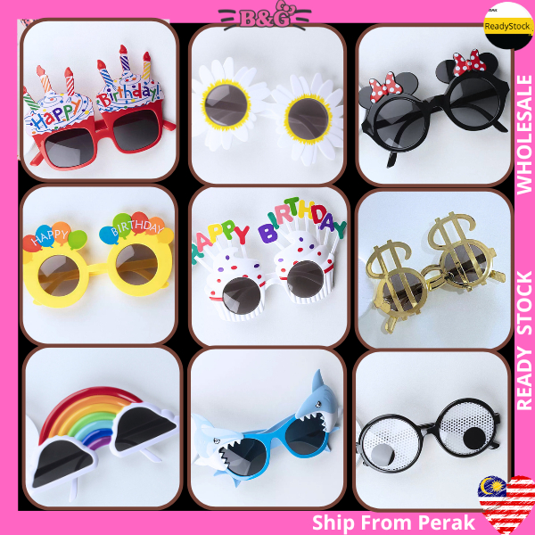 30design TikTok Birthday Sunglasses Spec Cake Flower Funny Cute Ins Selfie Party Photo Cermin Mata Hari Jadi 小红书直播搞怪生日眼镜