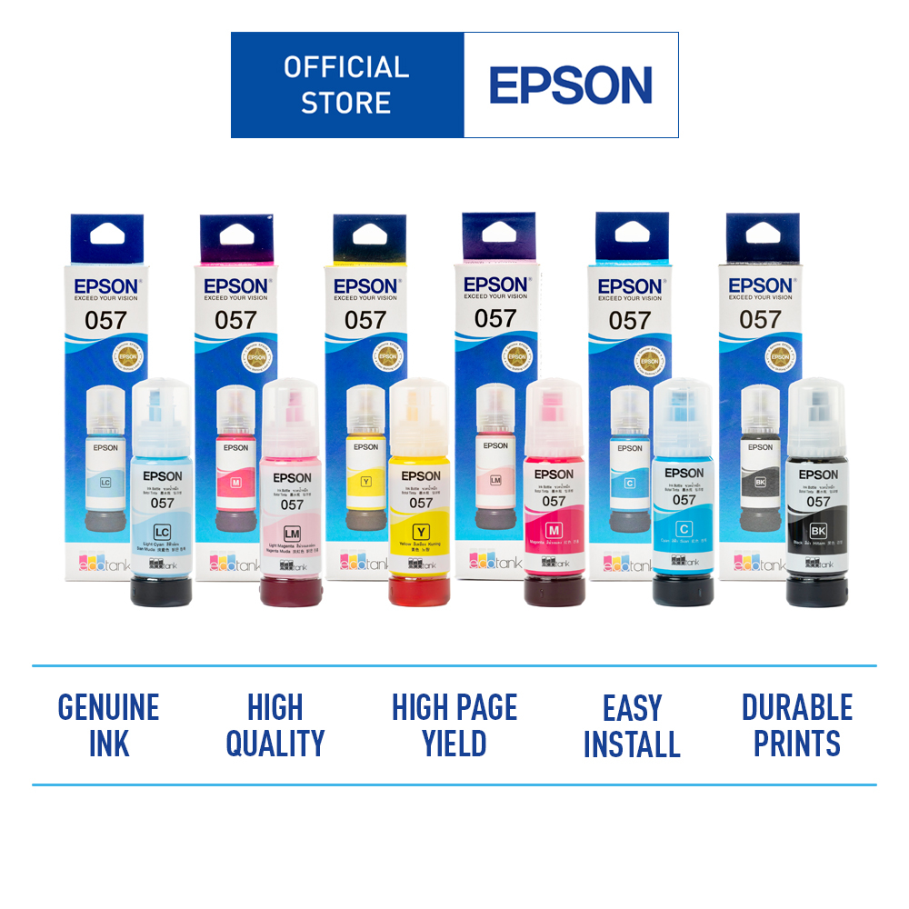 Epson 057 ink bottle for L8050, L18050 Printer (Black/Cyan/Magenta/Yellow/Light Cyan/Light Magenta)
