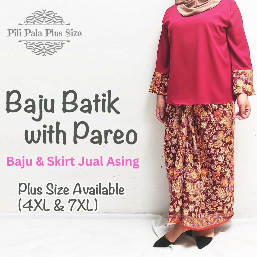 Blouse Batik Muslimah Plus Size 4XL & 7XL and Pario Batik Skirt By Pili Pala Plus Size -P