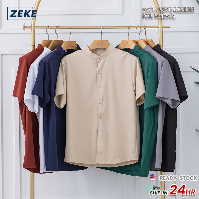 ZEKE Men Casual Shirt Baju Kemeja lelaki short Sleeve Buttons Up Loose Korean Men Shirt Plain Kurta Lelaki