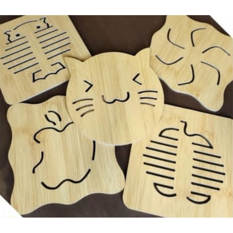 Cute Kitchen Fibre Wood Board Anti-heat Hot Pot Table Place Mat Coaster Anti Slip Pad