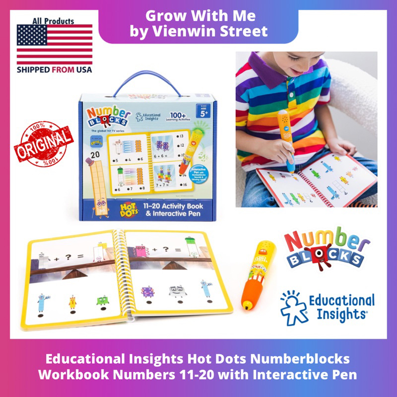 ReadyEducational Insights Hot Dots Numberblocks Workbook Numbers 11-20 w Interactive Pen | Educational Toys Learning