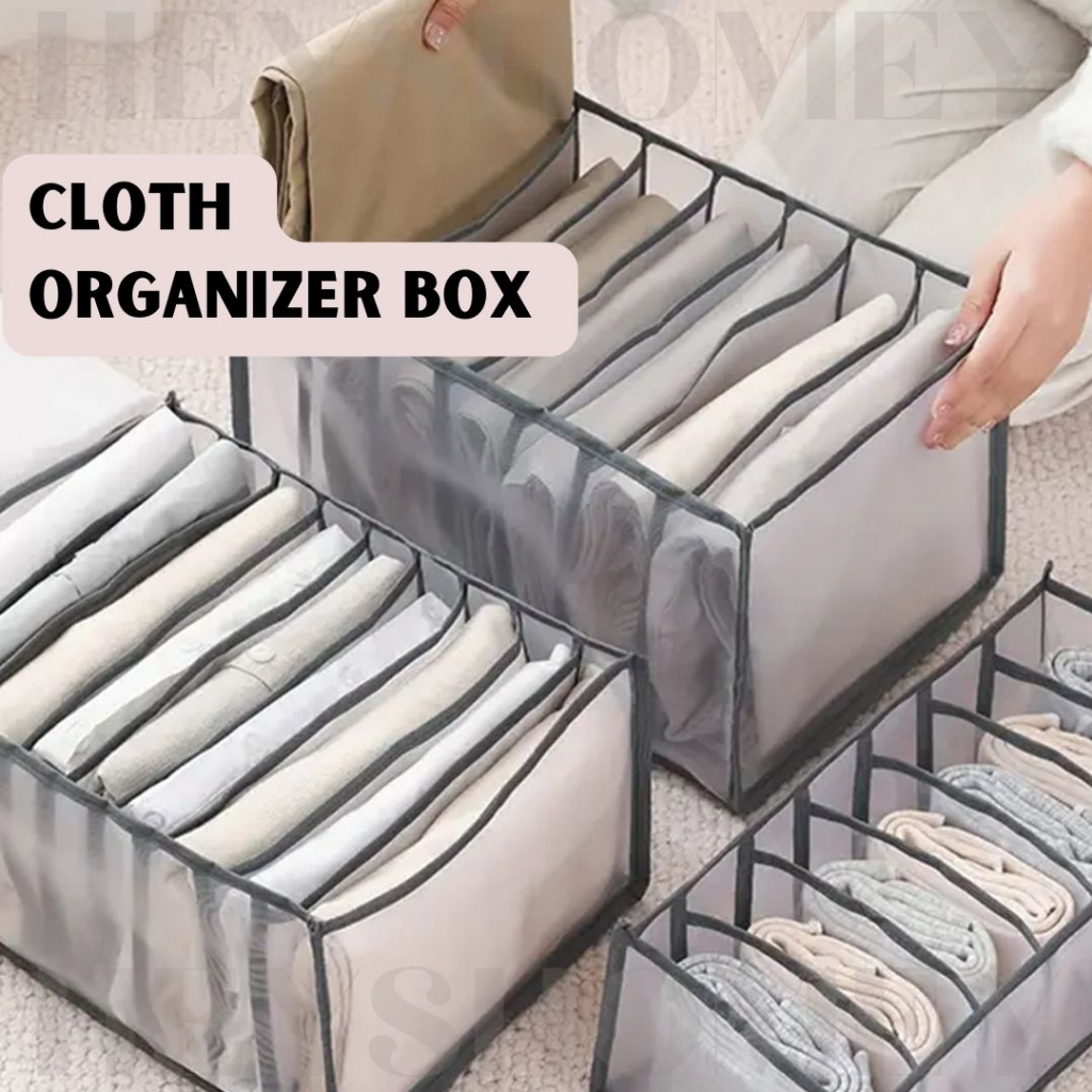 6/7/9/11 Grids Underwear Tudung Clothes Organiser Box Stackable Wardrobe Drawer Organizer Jeans Pants Socks Storage Box