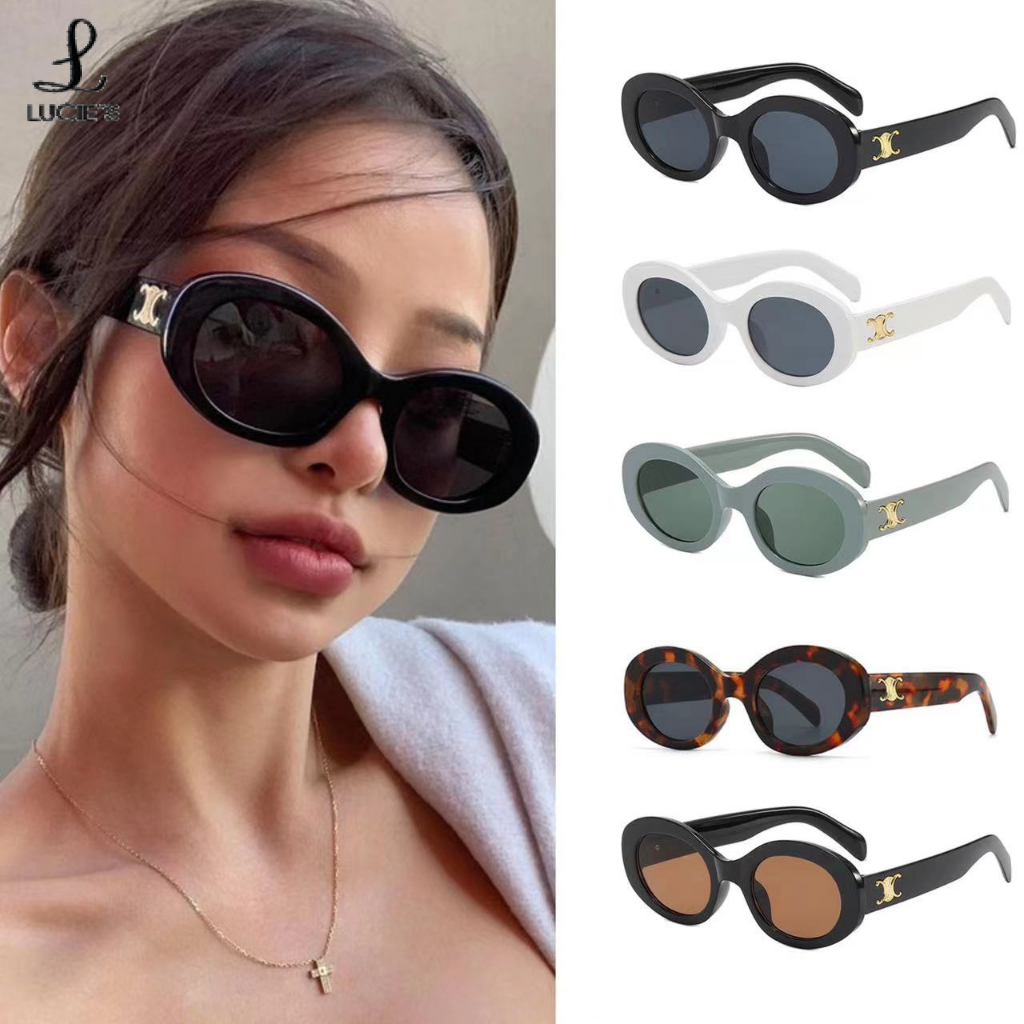 【Malaysia stock】 Vintage Round Sunglasses Women Luxury Brand Designer Sunglasses Women High Quality Oval Glasses with Logo Triumphal Arc Lucie1