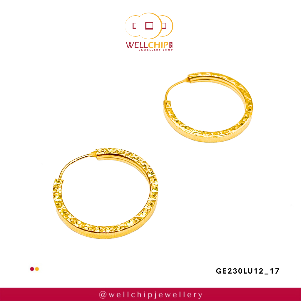 Subang Emas 916 Original | Anting Emas 916 Bulat | Hoop Ladies 916 Gold Earrings | Emas 916 | Kedai Emas WELL CHIP