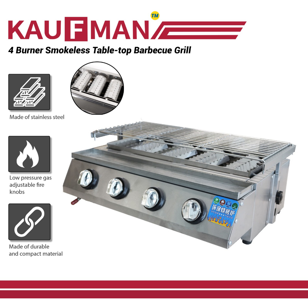 Stainless Steel Commercial Gas BBQ Grill Stove 4/6 BURNER kambing Satey Otak-otak pemanggang GAS LPG