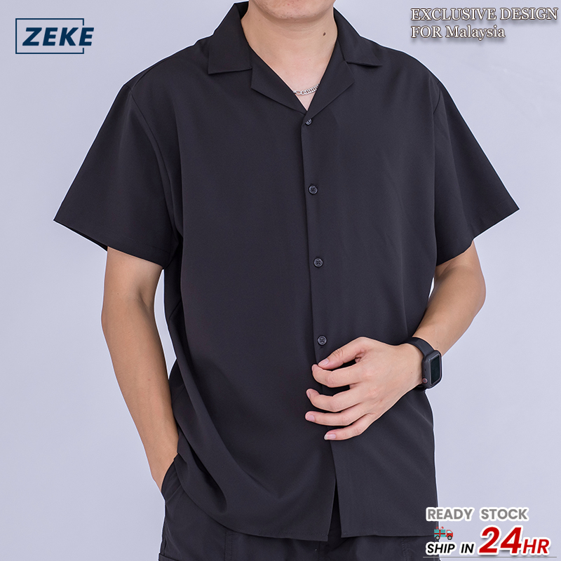 ZEKE Lapel Shirt Men Casual Plain Short Sleeve Men Shirt Korean style Fashion Polo Shirt Unsex