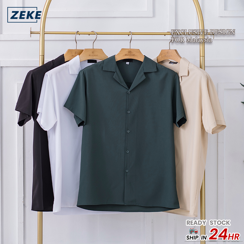 ZEKE Lapel Shirt Men Casual Plain Short Sleeve Men Shirt Korean style Fashion Polo Shirt Unsex