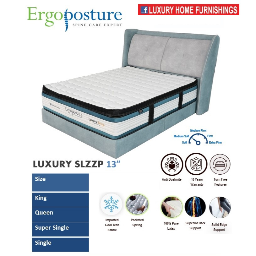 LUXURY SLZZP 13" MEDIUM SOFT FEEL Pocketed Spring LATEX PLUSH TOP Superior Back Support Mattress with Premium EDG