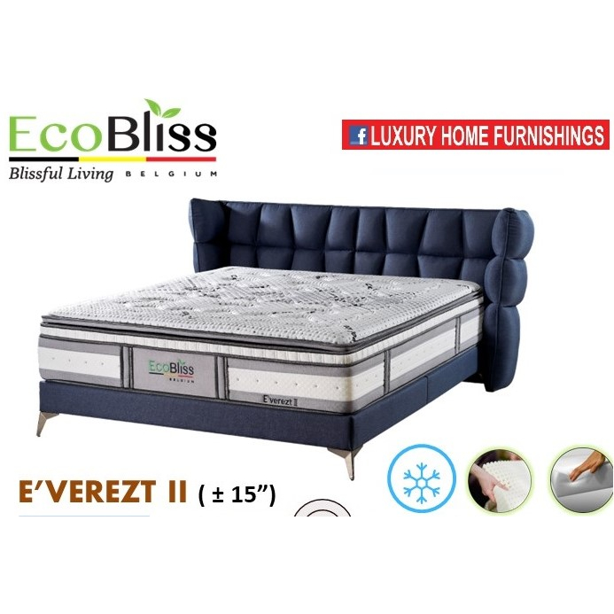 E'VEREZT II 15" SOFT FEEL 5 ZONE Pocketed Spring LATEX PLUSH TOP Superior Back Support Mattress with Premium EDG