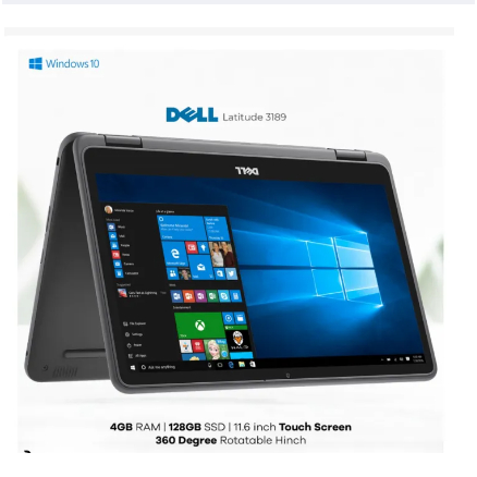 Dell Latitude 3189 2-in-1 Touchscreen Convertible Laptop, Intel Processor, 4 GB RAM, 16 GB SSD, HDMI, WiFi, Bluetooth